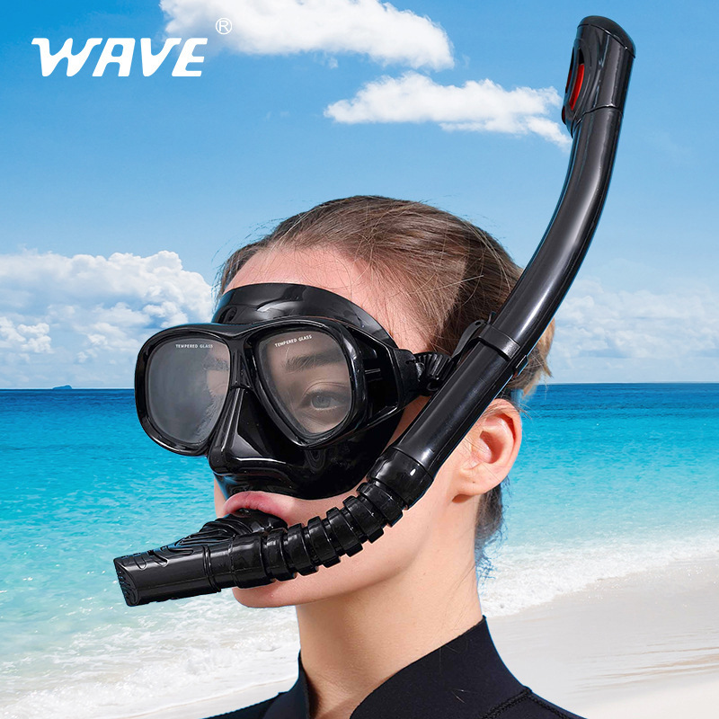 Freediving Mask Set - WAVE Set lengkap Snorkel silikon profesional,